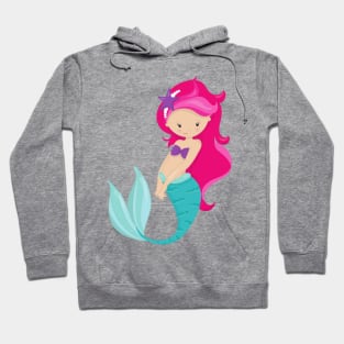 Cute Mermaid, Little Mermaid, Pink Hair, Star Hoodie